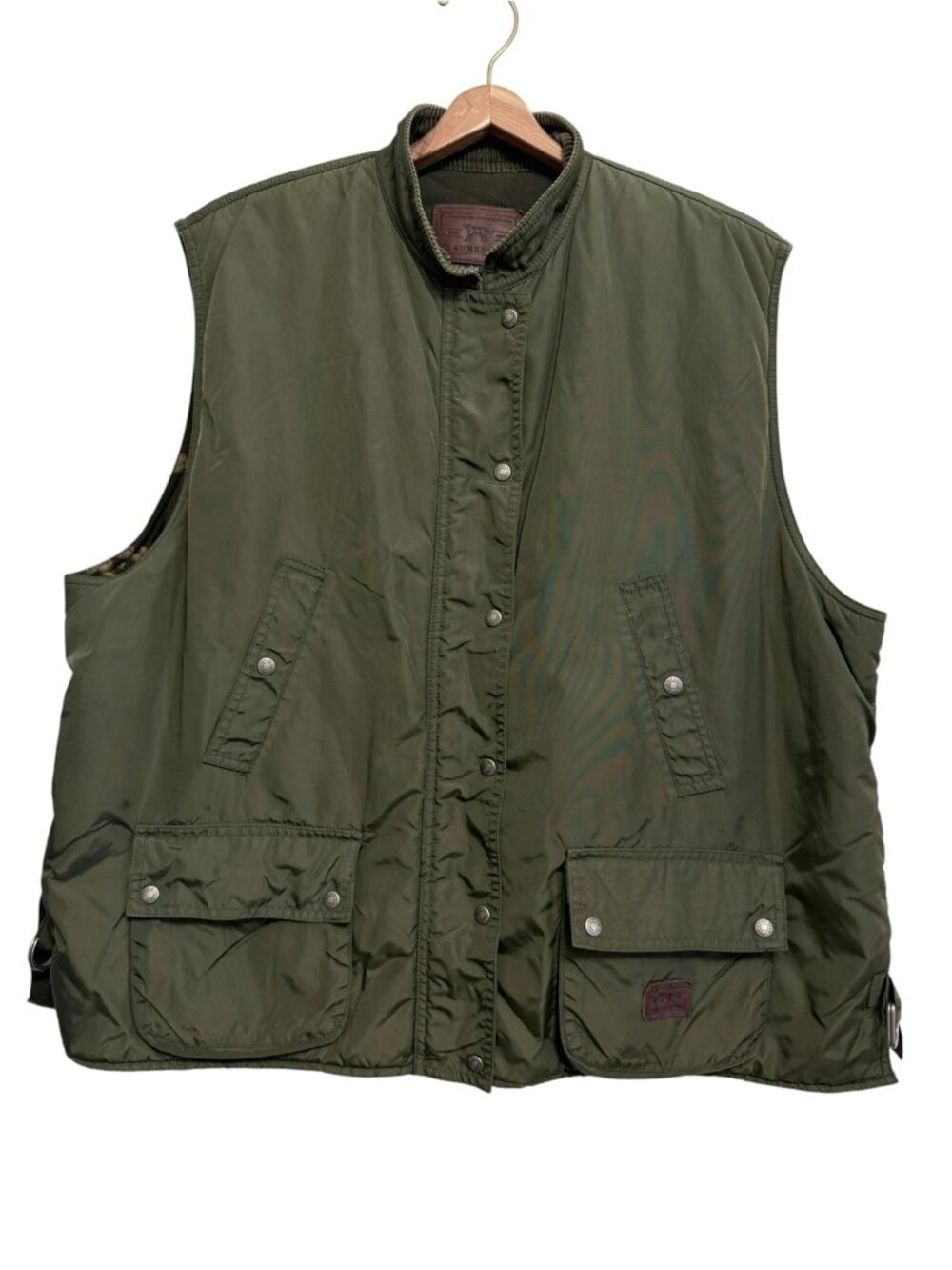 Vtg LAUREN-RL Ralph Lauren Vest Women’s 2X Olive Green Nylon Hunting Dog Lining